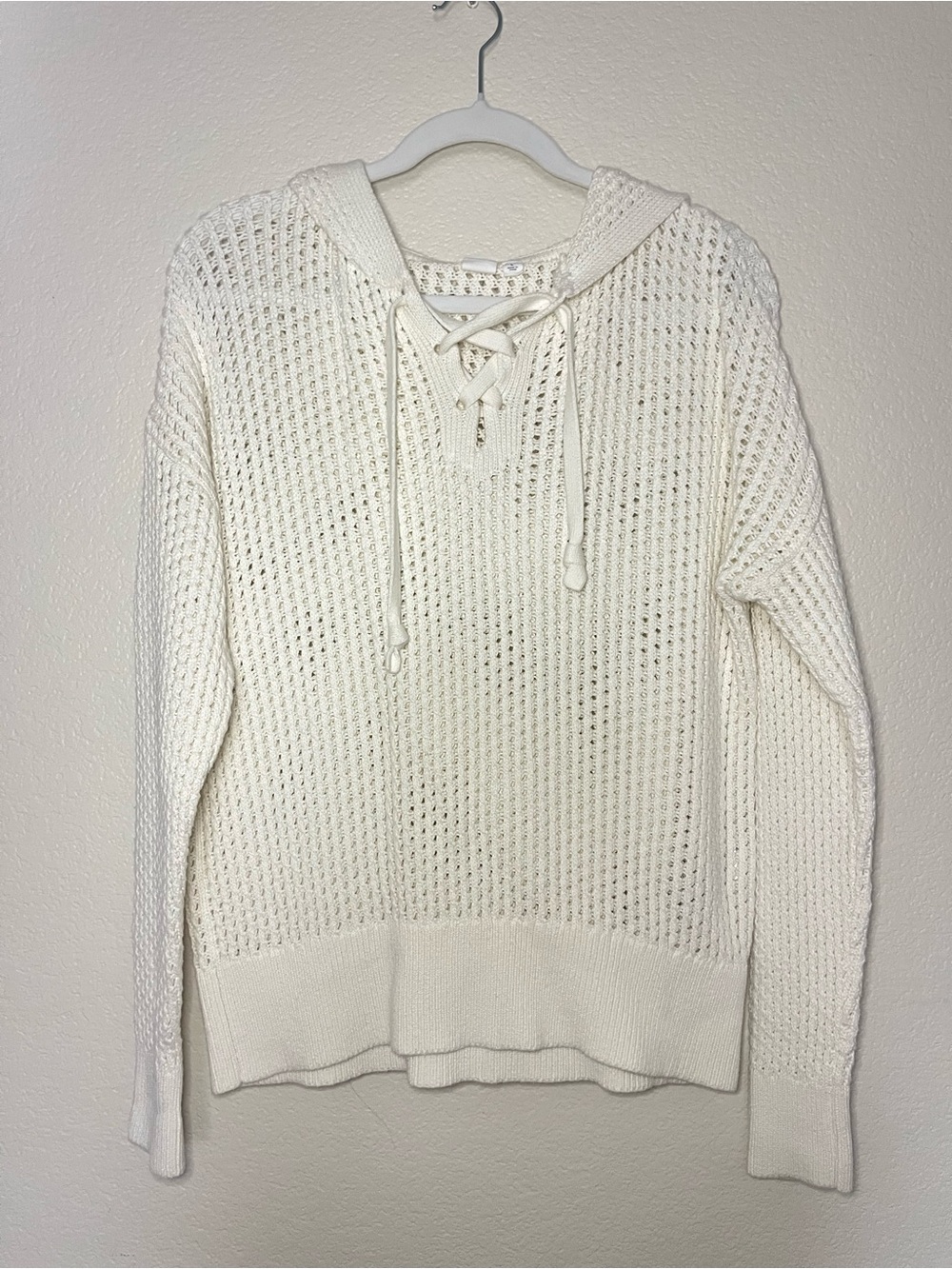 Cottagecore Nontoxic Cotton White Lace-Up Knit GAP  Hooded Sweater